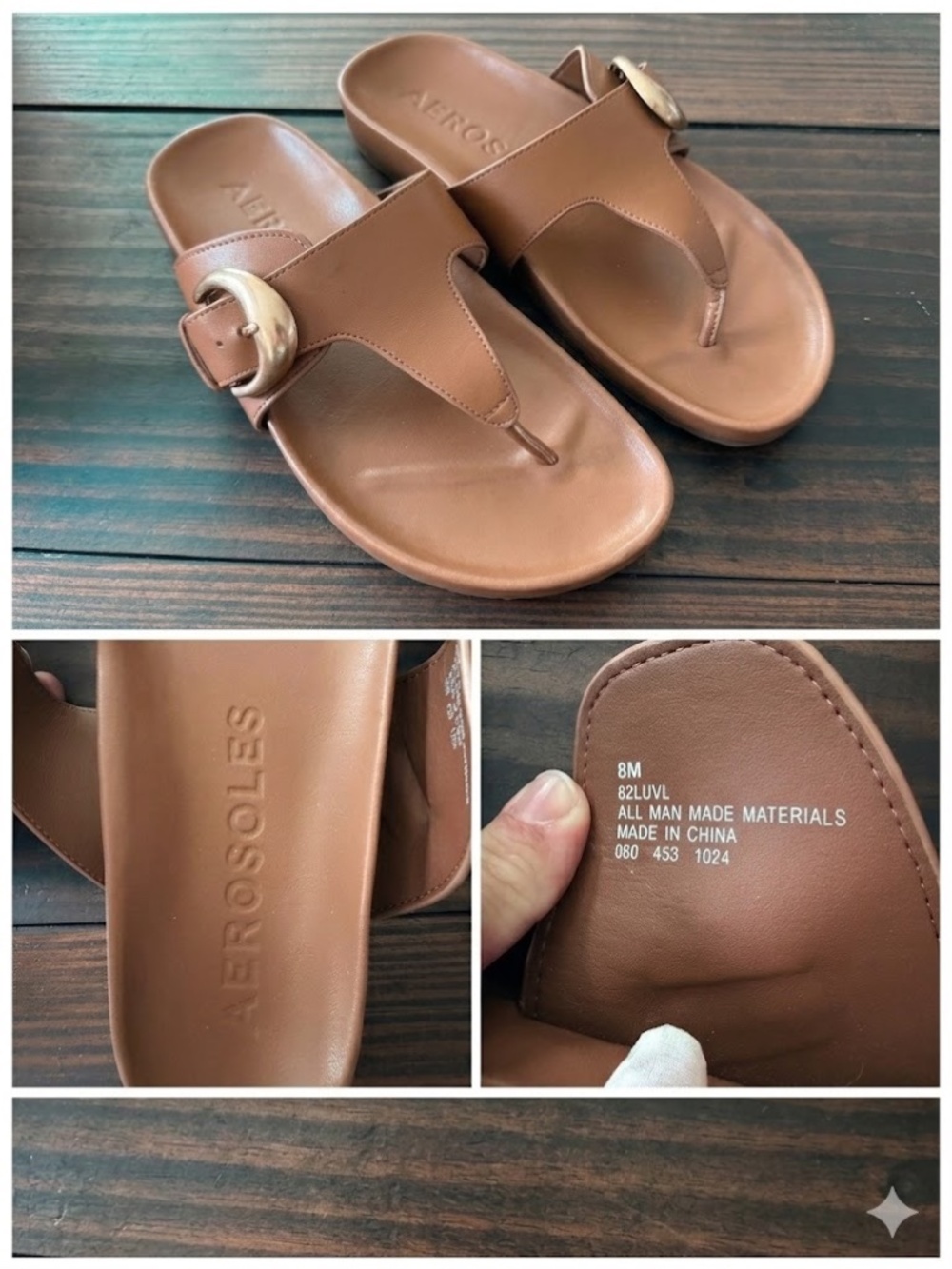 ✨ Aerosoles Lloyd Tan Leather Thong Buckle Sandal Size 8 NWOT - Picture 3 of 4